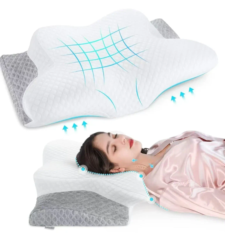 Ergonomic-Neck-Pillow-Rectangle-Memory-Foam-for-Side-Back-Sleepers-Breathable-Cooling-Hypoallergenic