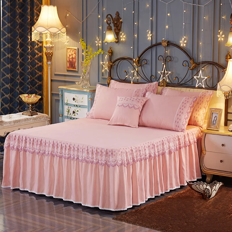 Europe-Polyester-and-Cotton-Thickened-Sanding-Fabric-Exquisite-3D-Lace-4-Piece-Luxury-Bed-Skirt-Set