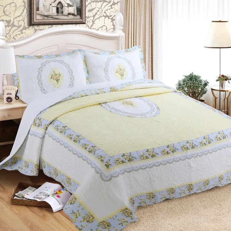 European-American-100-Cotton-3-Piece-All-Season-Embroidery-Quilted-Bedspreads-Anti-static-Portable-Customizable-Home-Hotel-Use