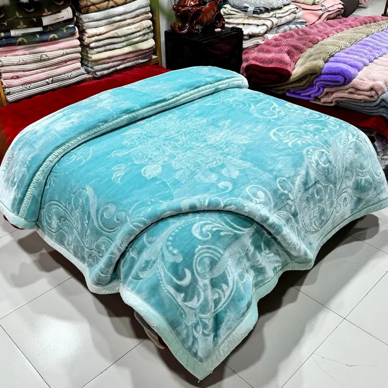 European-American-5kg-Solid-Color-Super-Soft-Cozy-Embossed-Double-Layer-Thickened-Edge-Foreign-Trade-Cloud-Raschel-Mink-Blanket