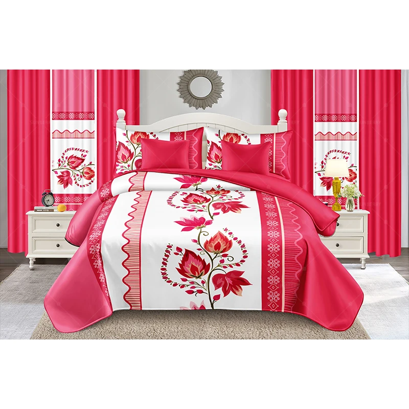 European-American-Style-10-Pieces-Floral-Bedding-Set-with-Matching-Curtains-King-Size-Cotton-Filling-Bedspread-Set