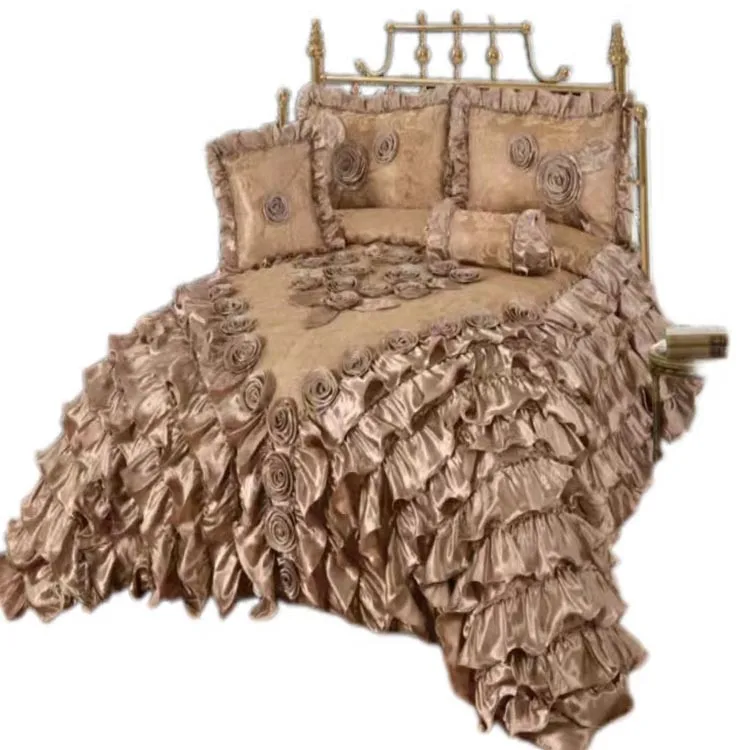 European-Style-4pcs-Luxury-Bedding-Set-Champagne-Gold-3D-Rose-Ruffle-Decor-Comforter-Set-for-Home-Bedroom