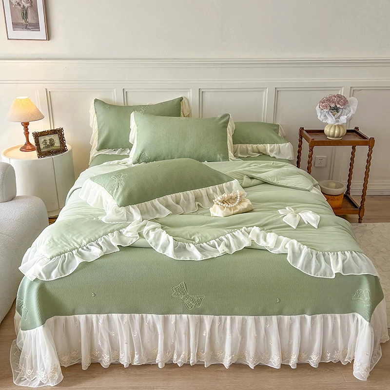European-Style-Cool-Fiber-Solid-Bed-Skirt-Collection-4psc3pcs-Set-for-Spring-and-Summer