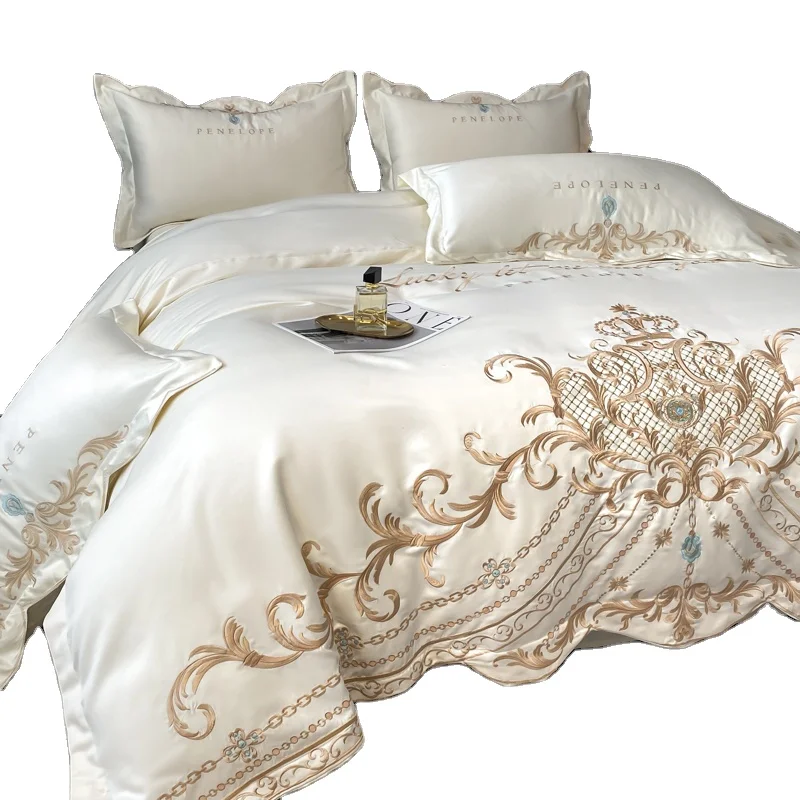 European-Style-Cotton-Embroidery-4PCS-White-Duvet-Cover-Set