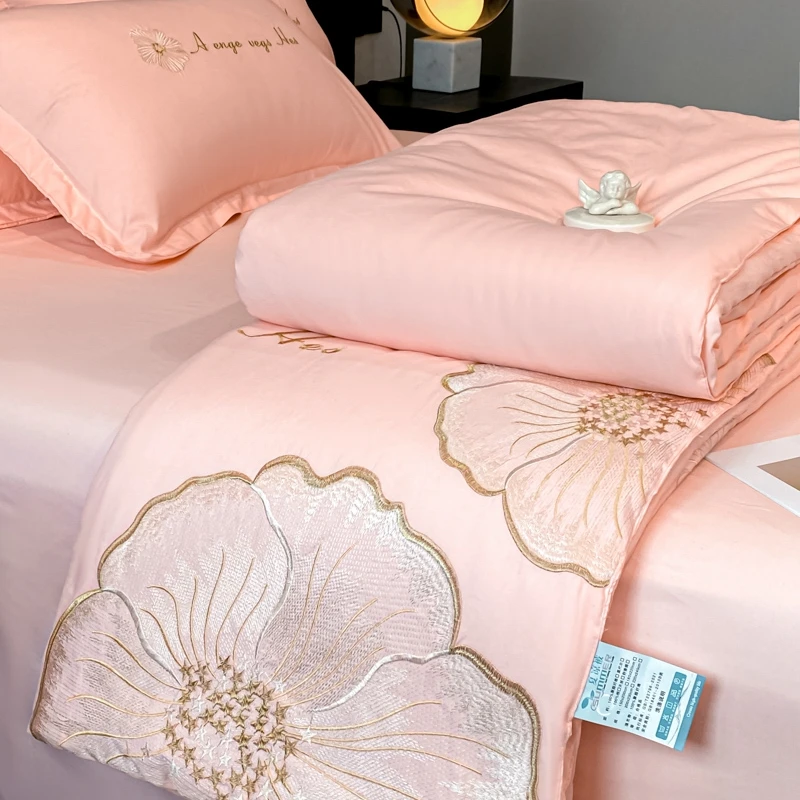 European-Style-Smooth-Summer-Quilt-Set-4pcs-Skin-Friendly-Summer-Bedding-Set-Bed-Sheet-for-Home-Use-Compras