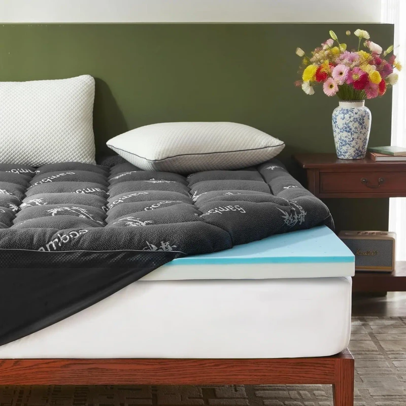 Extra-Thick-10cm-Cooling-Gel-Memory-Foam-Mattress-Topper-Pad-4-Inch-King-Size-Dual-Layer-Quilted-Bamboo-Mattress-Cover