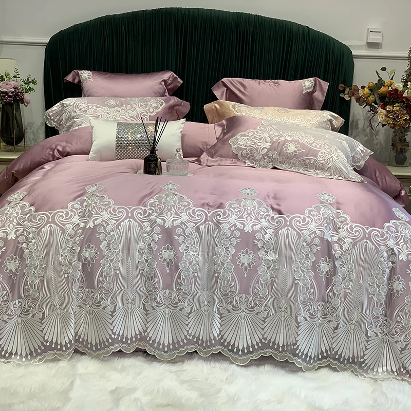 Factory-500tc-100-Egyptian-Cotton-Lace-More-Skin-friendly-Four-piece-Bedding-Set