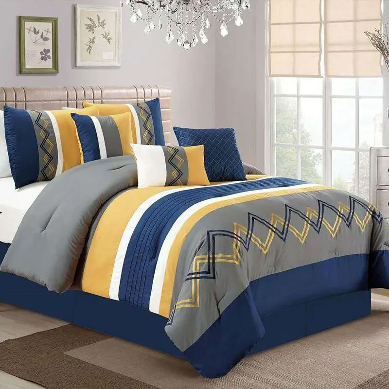Factory-American-Style-Home-7-Pcs-Bed-Set-Luxury-Microfiber-Fabric-Designs-Embroidered-Plain-Bedding-Comforter-Set