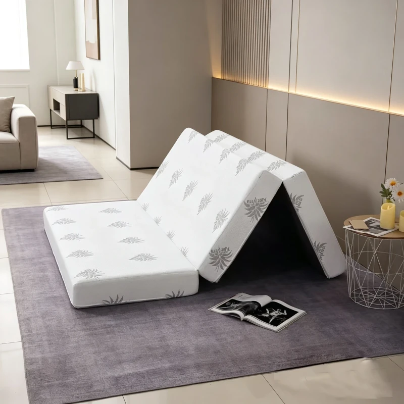 Factory-Cost-Memory-Foam-Trifold-Mattress-Foldable-Portable-Floor-Bed-Washable-Cover-Handle-Non-Slip-Bottom-Medium-Firm-Hospital