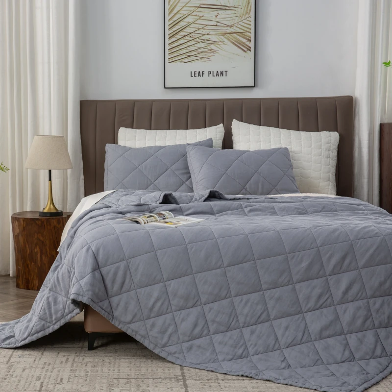 Factory-Custom-Quilt-Lightweight-100-Linen-Diamond-Stitched-Pattern-Quilted-Bedspread-Double-Sided-Multi-Size-for-Summer-Use