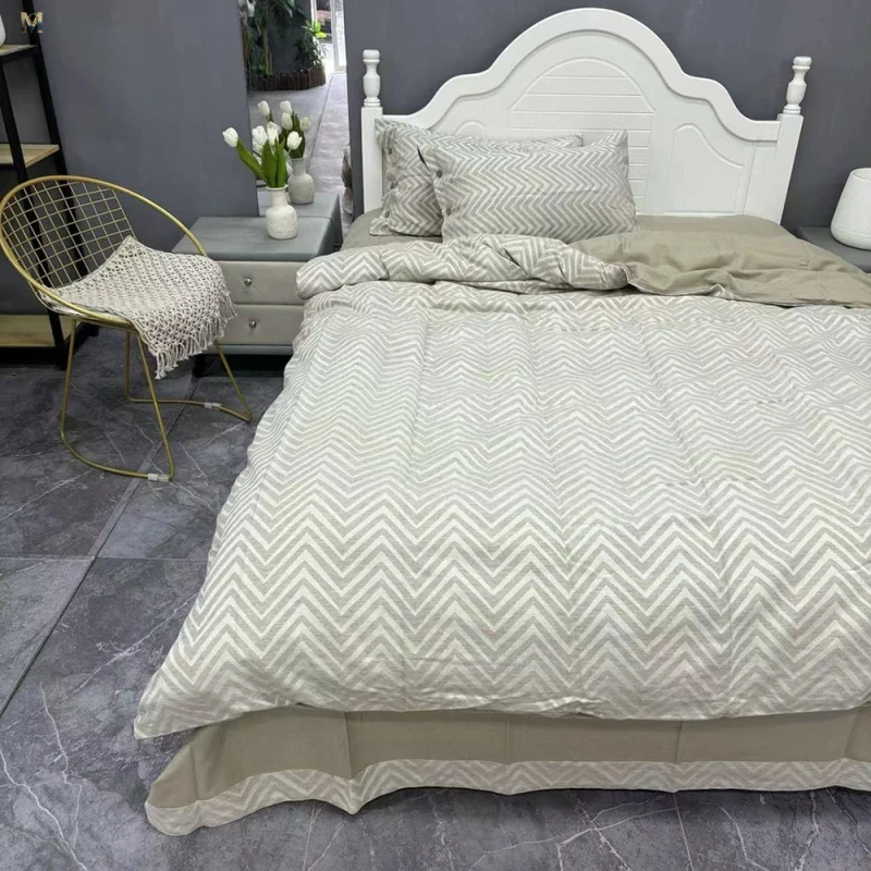 Factory-Custom-Soild-Printing-Linen-Four-Piece-Set-Yarn-Dyed-Bed-Sheet-Striped-Modern-Minimalist-Bedding-Set