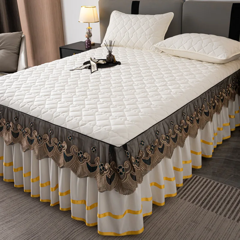Factory-Custom-Washable-Elastic-Adjustable-Embroidery-Lace-Edge-Fitted-Sheet-Pillowcase-Mattress-Protector-Quilted-Bed-Skirt