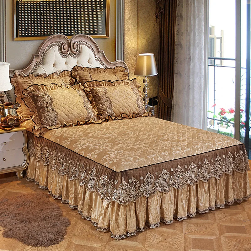 Factory-Customizable-Printed-Milk-Velvet-Bed-Skirts-Covers-Solid-Color-European-Lace-Eco-Friendly-Machine-Washable