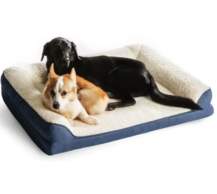 Factory-Customized-Minimalist-Dark-Brown-Canvas-Rectangle-Orthopedic-Memory-Foam-Dog-Bed-Modern-Anti-Stress-Pet-Cat-Bolster