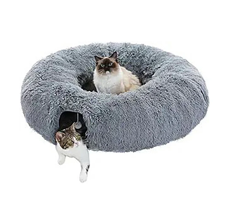 Factory-Direct-Custom-Low-Moq-Luxury-High-Quality-Grey-Plush-Cat-Sleeping-Beds-Pet-Cat-Tunnel-for-Indoor-Cats