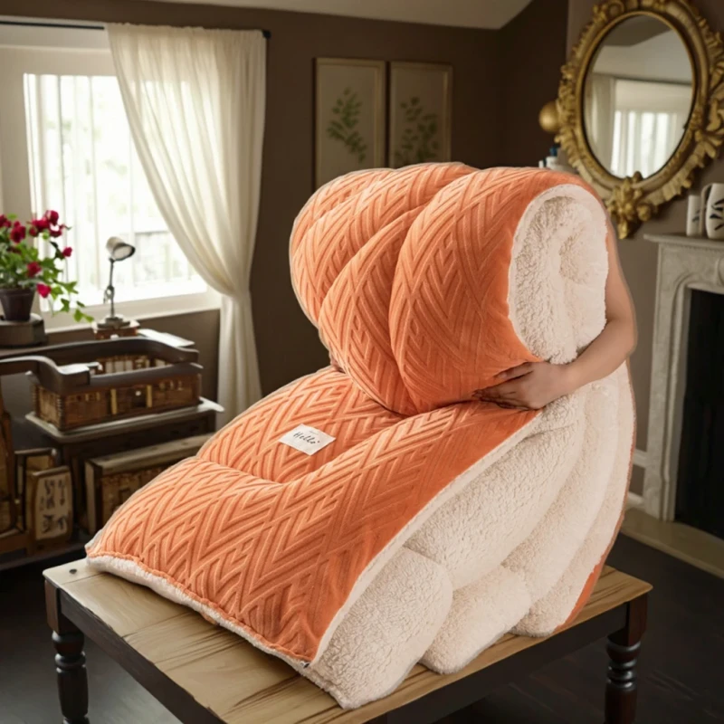 Factory-Direct-Handmade-110X150cm-Bed-Quilt-Comforter-Super-Soft-Plaid-Thick-Winter-Fleece-Velvet-Duvet-Pure-Color-Warm-Cashmere