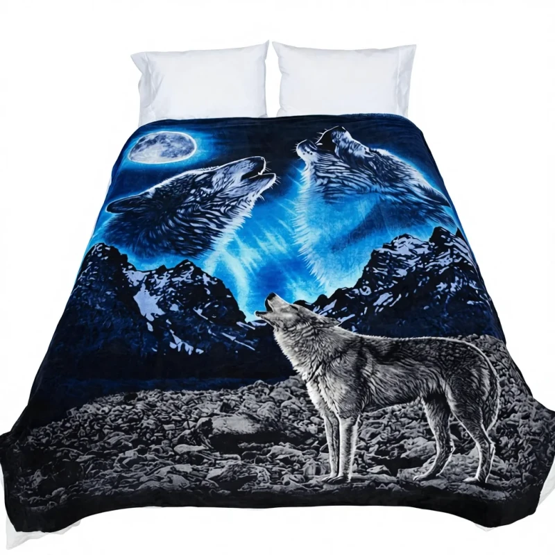 Factory-Direct-Howling-Wolf-Raschel-Throw-Blanket-Queen-Size-Durable-Heavyweight-Super-Soft-Plush-Winter-Use-for-Men