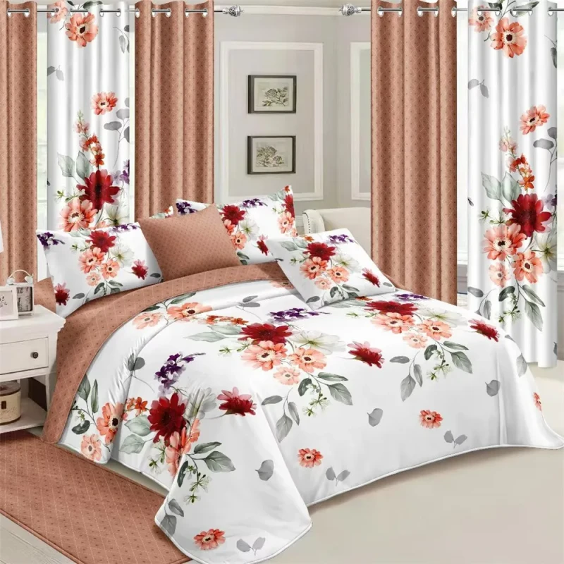 Factory-Direct-Online-Floral-Printed-6-Pc-in-1-Bedroom-Bed-Bedsheet-Comforter-Curtain-Bedding-Set