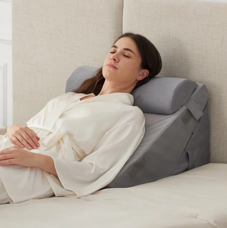 Factory-Direct-Sale-Bedside-Cushion-Memory-Foam-Sleeping-Pillow-Reading-Pillow-Neck-Support-Wedge-Pillow-with-Storage-Function