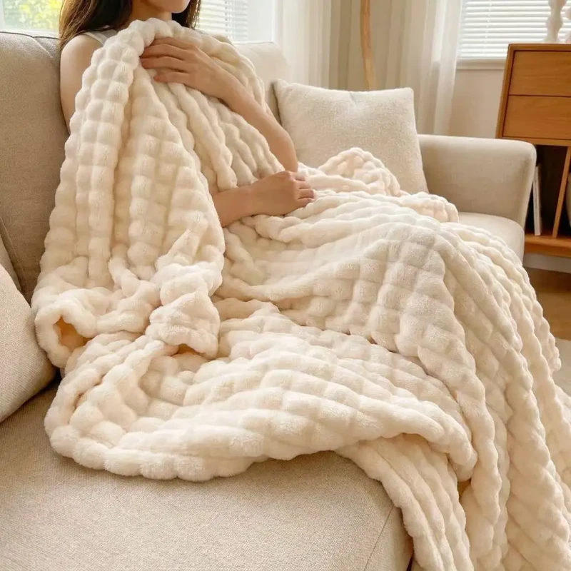 Factory-High-end-Stylish-Eco-friendly-Warm-Solid-Cozy-Bubble-Rabbit-Velvet-Flannel-Fleece-Throw-Blanket-For-Bed-Sofa
