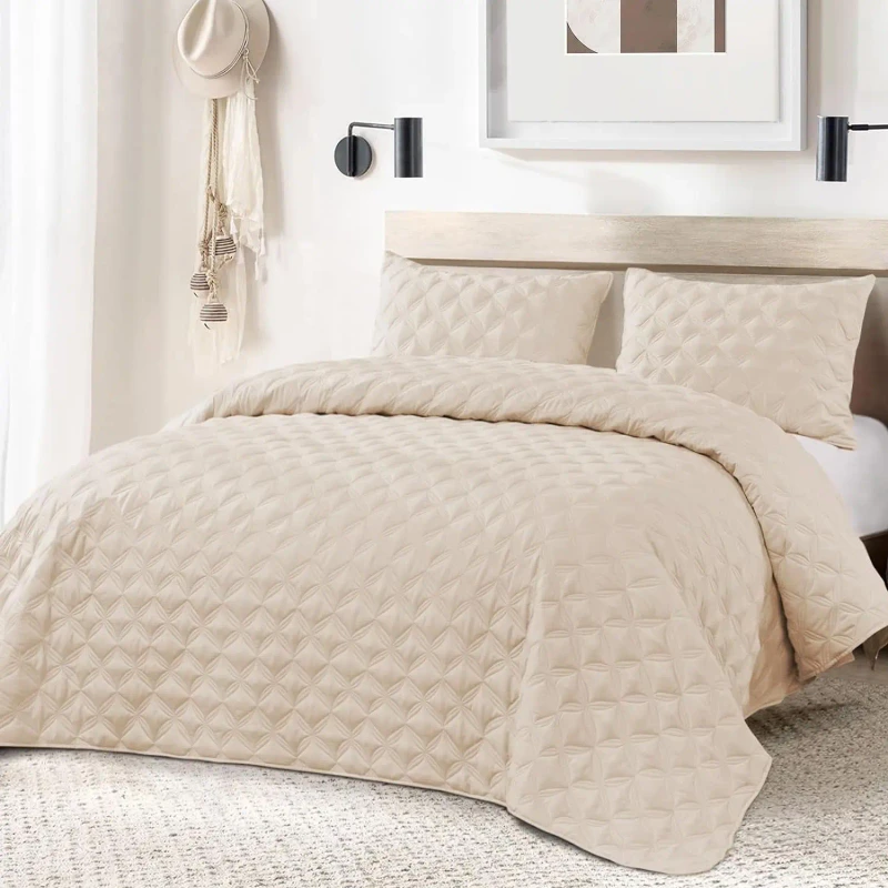 Factory-Lightweight-Cooling-Ivory-Single-Color-Quilts-Full-Queen-King-Bedspread-Coverlet-for-All-Season