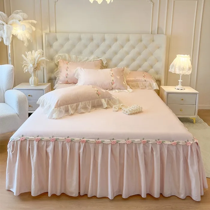 Factory-Modern-Eco-Friendly-Printed-French-Lace-100-Cotton-Satin-Jacquard-Bed-Skirt-Bedding-Set-Customizable
