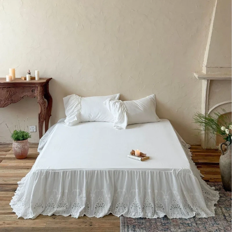 Factory-Modern-Printed-French-Lace-Washable-Eco-Friendly-Breathable-100TC-Cotton-Bed-Skirts-Single-Bed-Sheets
