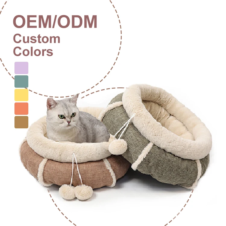 Factory-New-Design-Luxury-Donut-Solid-Linen-Soft-Cozy-Eco-Friendly-Pet-Cat-Dog-Bed