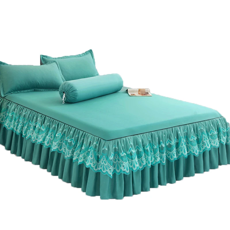 Factory-Outlet-European-Style-Solid-Double-Layer-Bedspread-Queen-Bed-Skirt-14-Inch-Drop-Three-Pieces-Lace-Bed-Skirt
