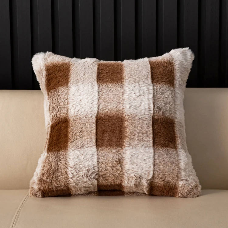 Factory-Price-Brown-Faux-Fur-Throw-Pillow-Cover-Soft-Sofa-Plaid-Fluffy-Cushion-Cover-for-Living-Room-Couch