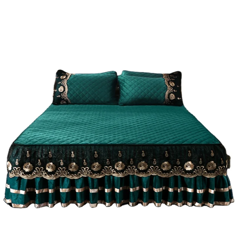 Factory-Supplier-Home-Embroidery-Lace-Velvet-Bed-Skirt-Set