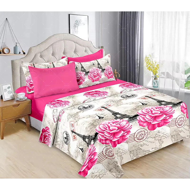 Factory-Supply-Floral-Printed-Bed-Sheet-Set-6-Pieces-Cotton-Touch-Bed-Sheet-Set-Bedding-Set-King-Size-for-Home-Use
