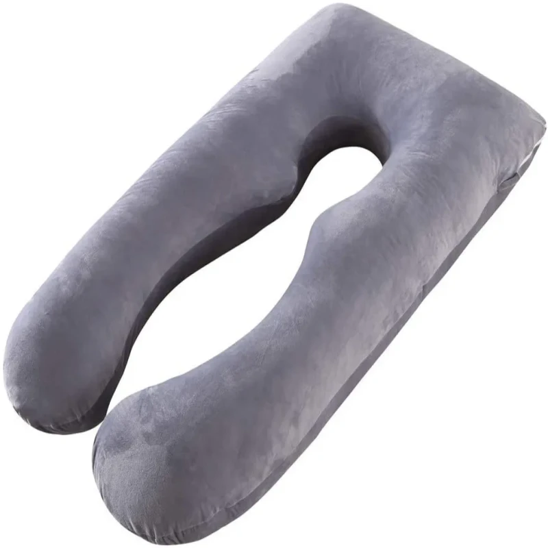 Factory-Supply-Soft-Grey-Velvet-U-Shape-Bambooo-Nursing-Pregnancy-Body-Pillow-Belly-Wedge-Support
