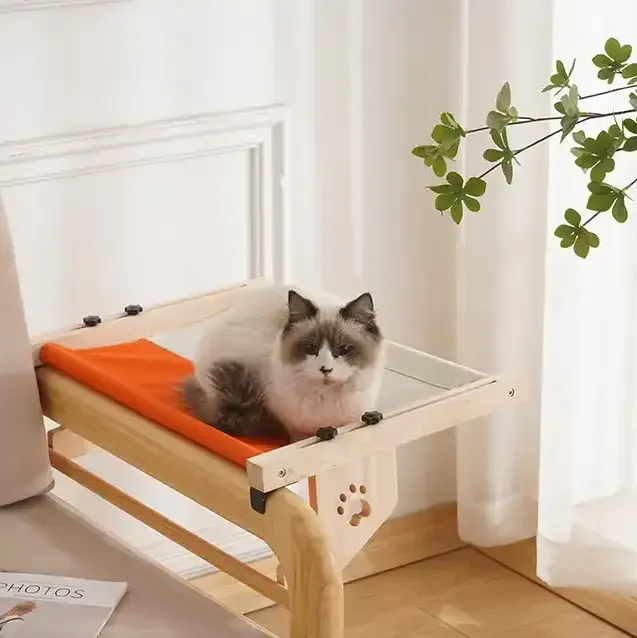 Factory-Wooden-Rectangle-Fashion-Cartoon-Cat-Bed-Hammock-Indoor-Hanging-Portable-Removable-Cover