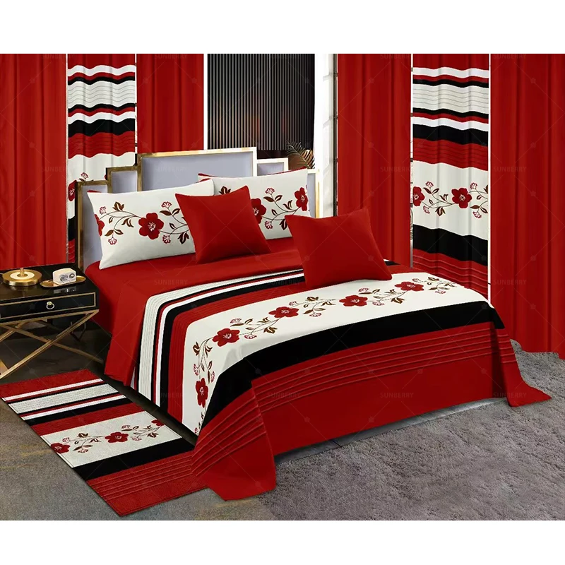 Fashion-Printed-Bed-Sheet-king-Size-13-Pieces-Bedding-Set-with-Curtains-Bedsheets-Sets-for-Home-Use
