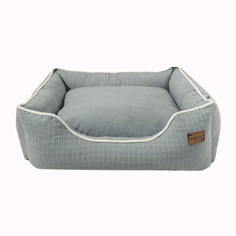 Fashion-Super-Soft-Designer-Fabric-Plaid-Square-Organic-Cotton-Luxury-Pet-Bed-Carton