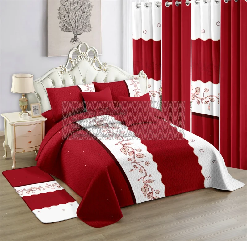 Fast-Ship-Red-Yellow-Blue-12-Pieces-Bedsheets-Sets-Luxury-12-Pcs-Quilt-Bedspread-Bed-Bedding-Set-with-Curtains