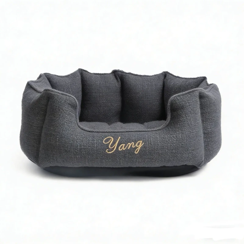 Faux-Linen-Fabric-Dark-Gray-Breathable-Durable-Custom-Dog-Pet-Bed