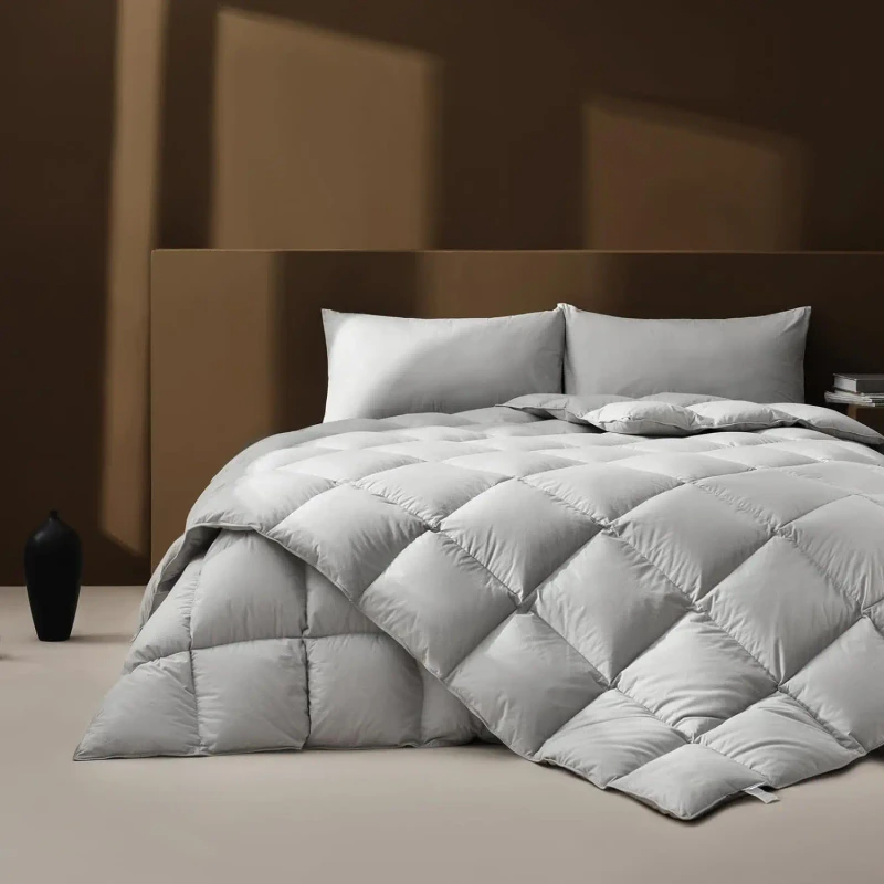 Feather-Down-Comforter-King-Size-Solid-White-All-Season-Duvet-Insert