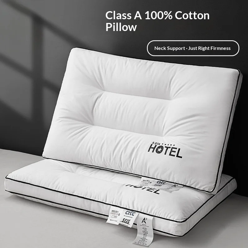 Five-Star-Hotel-Exclusive-All-Cotton-Solid-Pattern-Customizable-Neck-Cervical-Support-Sleep-Aid-Pillow-Polyester-Fiber-Filling