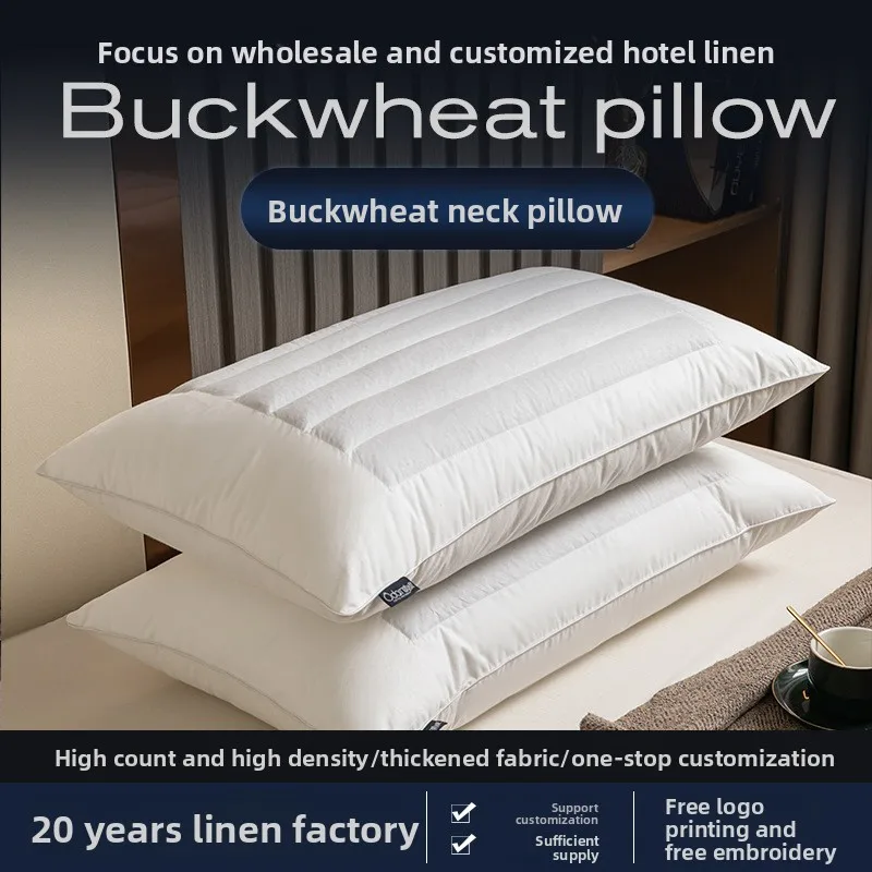 Five-star-Hotel-style-Modern-Buckwheat-Shell-Solid-200TC-Cervical-Support-Pillow-Made-Pure-Cotton-Hypoallergenic-Dual-Use