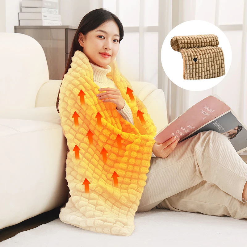 Flannel-USB-Electric-Heated-Blanket-Wearable-Shawl-3-Heat-Settings-Washable-Heated-Blanket