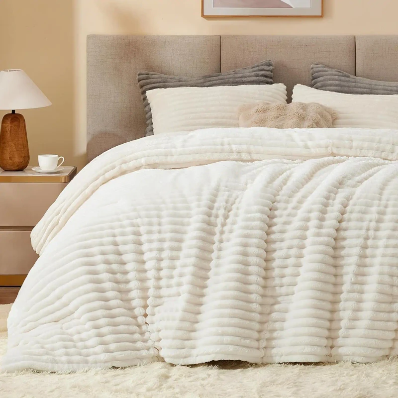 Fleece-Queen-Comforter-Super-Soft-Warm-Fluffy-Cream-White-Bedding-Luxury-Fuzzy-Heavy-Bed-Set-for-Winter