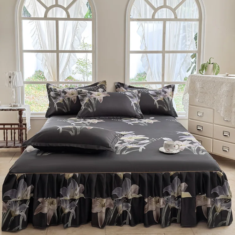 Floral-Pattern-Bed-Skirt-Anti-Wrinkle-Dust-Proof-for-Home-and-Hotel-Use