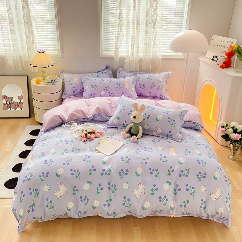 Flowers-and-Cartoon-Patterns-Stock-Microfiber-Polyester-Children-for-Home-Bed-Sheet-Bedding-Set