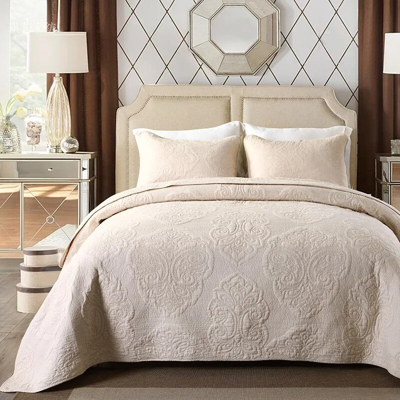 Foreign-Trade-China-European-Style-Pure-Cotton-Embroidered-Washable-Quilted-Three-Piece-Cotton-Filled-Bed-Cover-Set-Floral