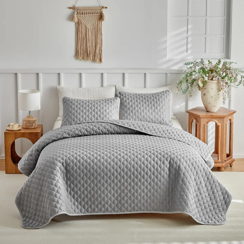Foreign-Trade-Export-American-European-Style-Simple-Textured-Digital-Printed-Soft-Quilted-Three-Piece-All-Season-Bed-Cover-Set