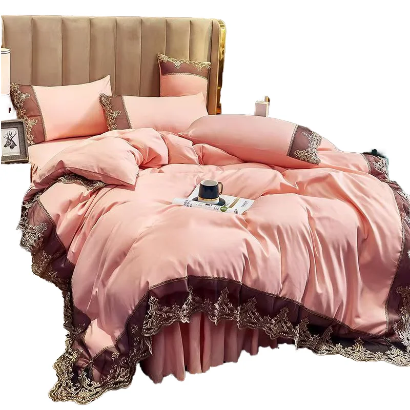 Four-Piece-Bed-Skirt-Set-Princess-Style-Solid-Color-European-Lace-with-Embroidered-Pattern-for-Home-Use