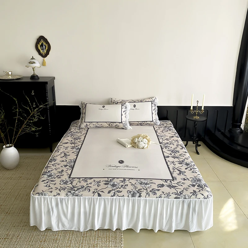 French-Style-3-Pieces-Fitted-Flat-Sheets-Ice-Silk-Bed-Skirt-Home-Textiles-Printing-Bedding-Set-Supplier