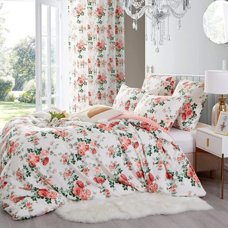 French-Style-3pcs-Duvet-Cover-Set-200TC-Polyester-Reactive-Printing-Plant-Flowers-Design